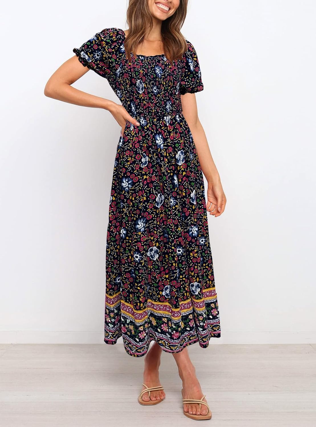 Flowers Print Stylish Dress Long Dress