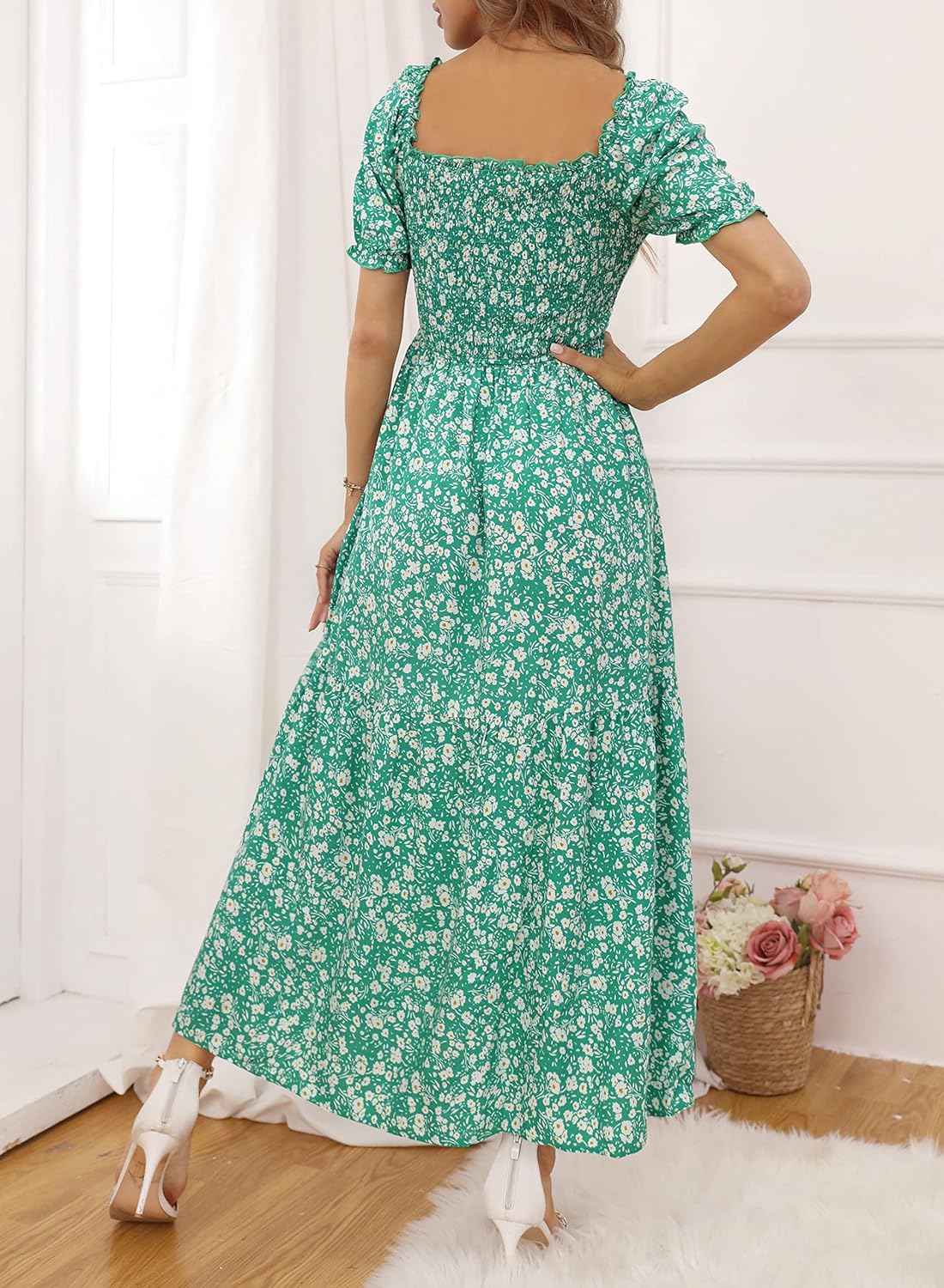 Flowers Print Stylish Dress Long Dress