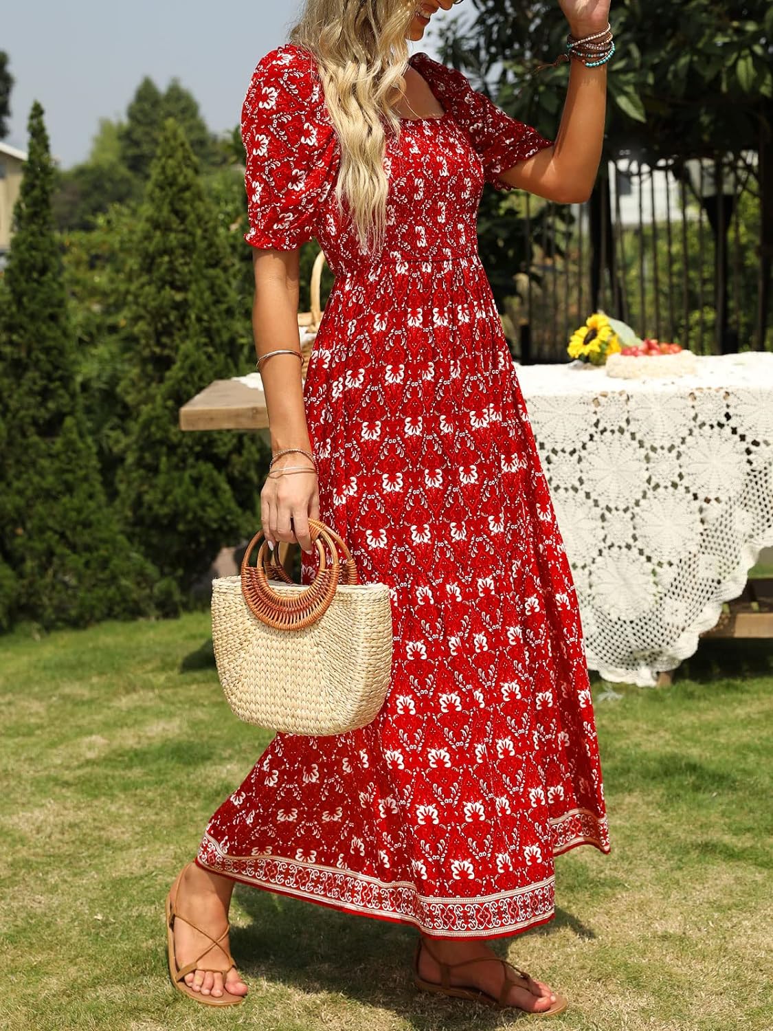 Flowers Print Stylish Dress Long Dress