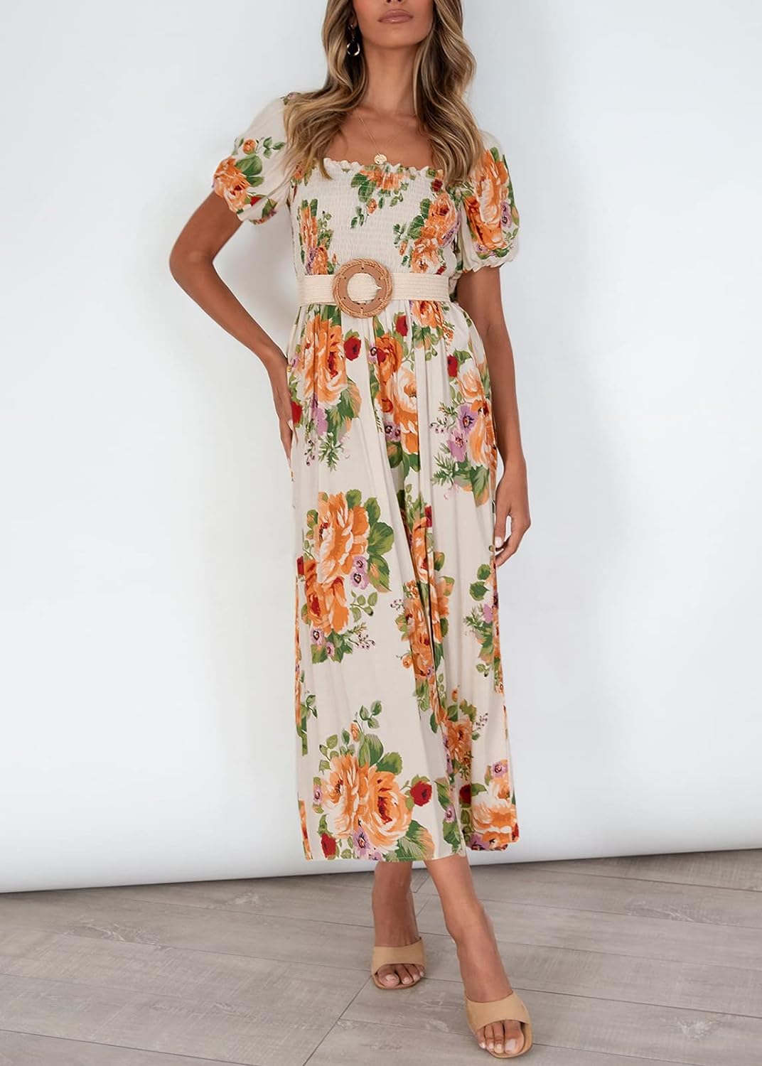 Flowers Print Stylish Dress Long Dress