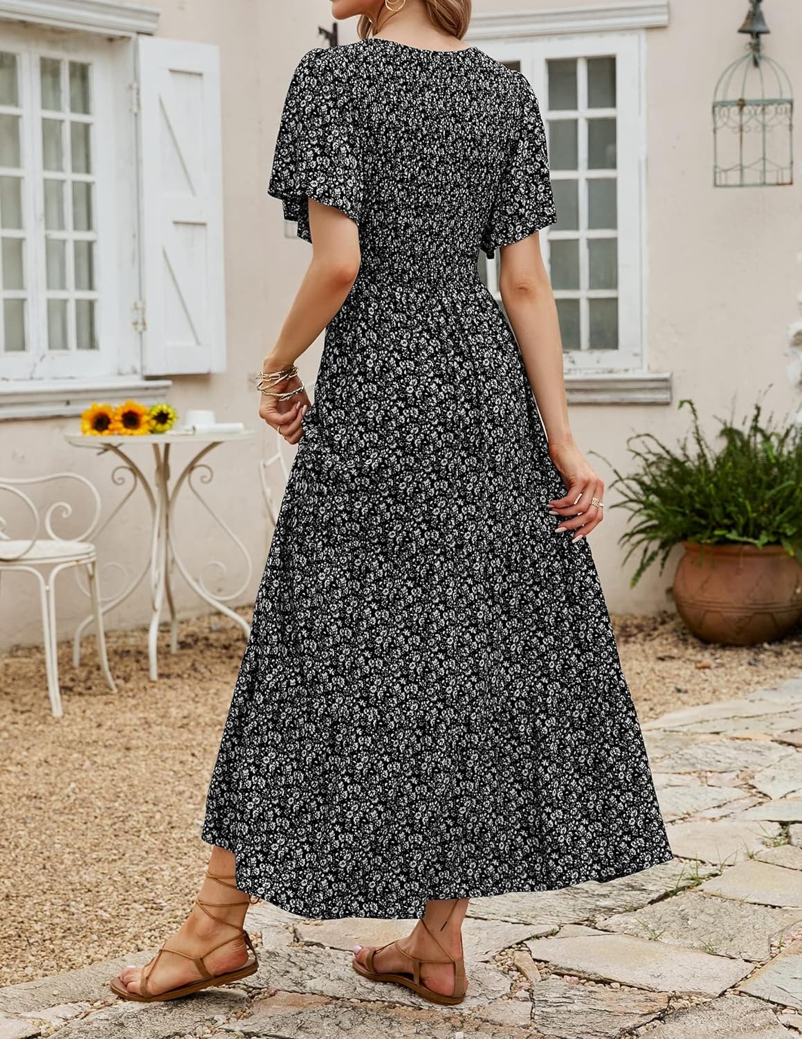Summer Style Printed Short Design Sleeves Dress