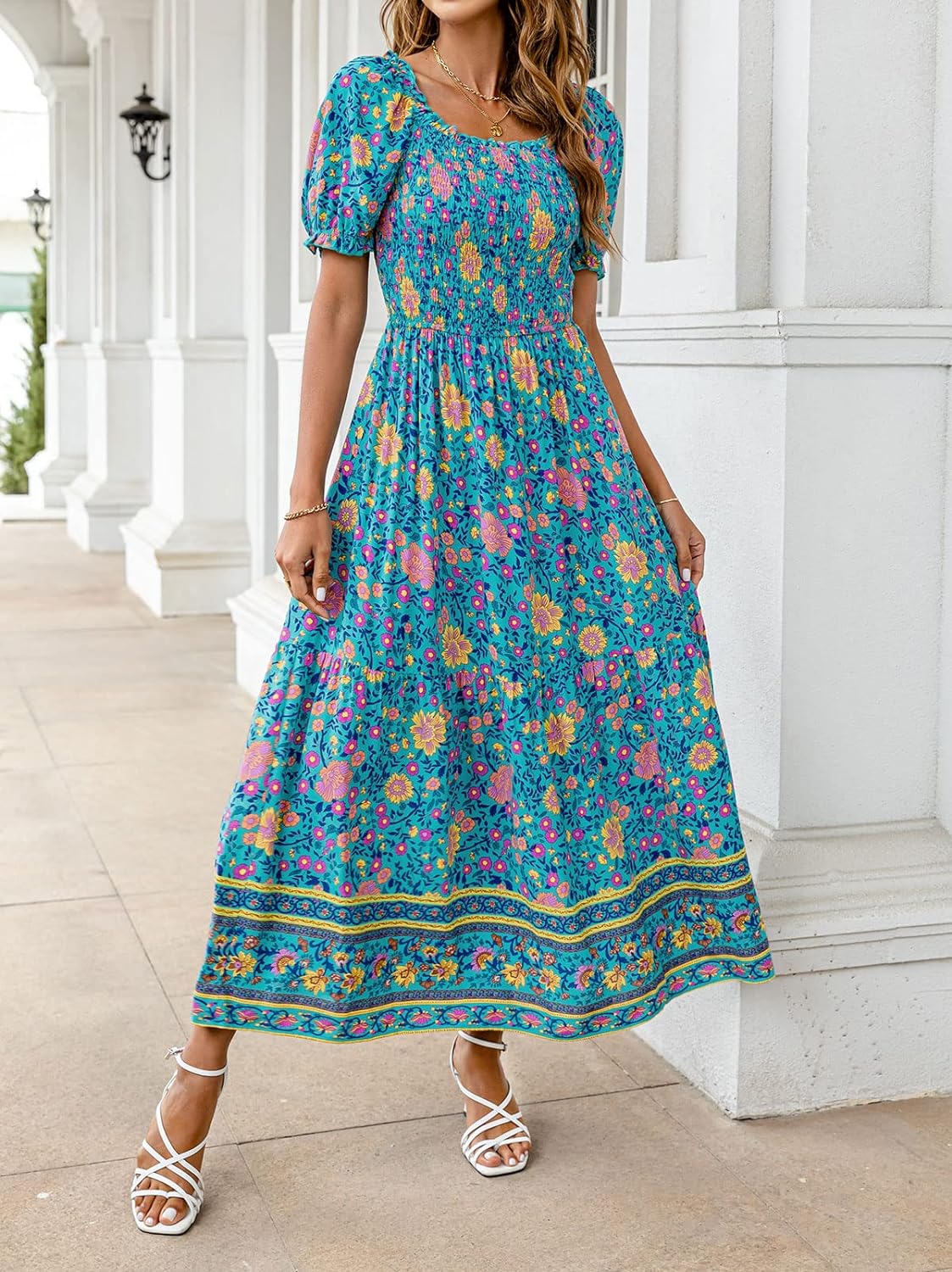Flowers Print Stylish Dress Long Dress