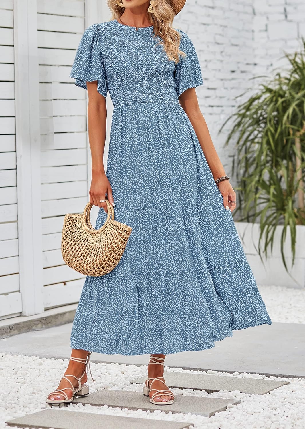 Summer Style Printed Short Design Sleeves Dress