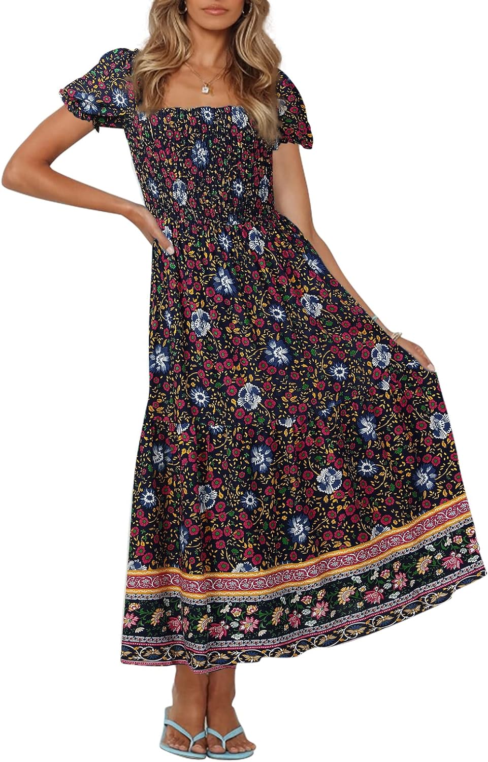 Flowers Print Stylish Dress Long Dress