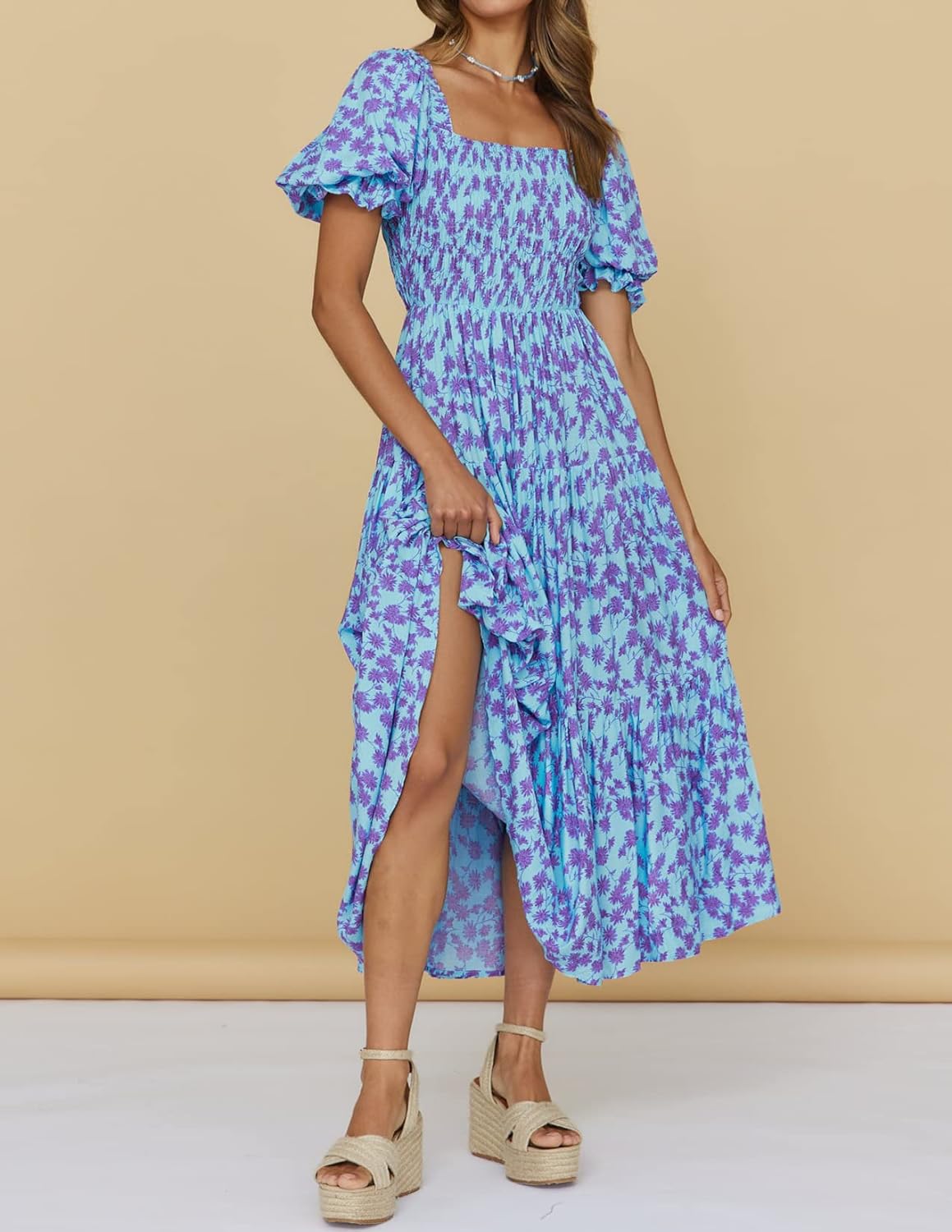 Flowers Print Stylish Dress Long Dress