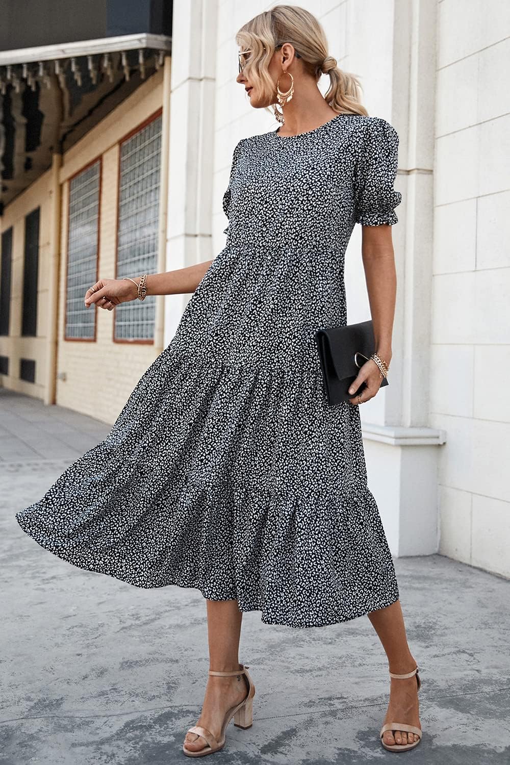 Women's Flowers Printed Design Sleeve Dresses