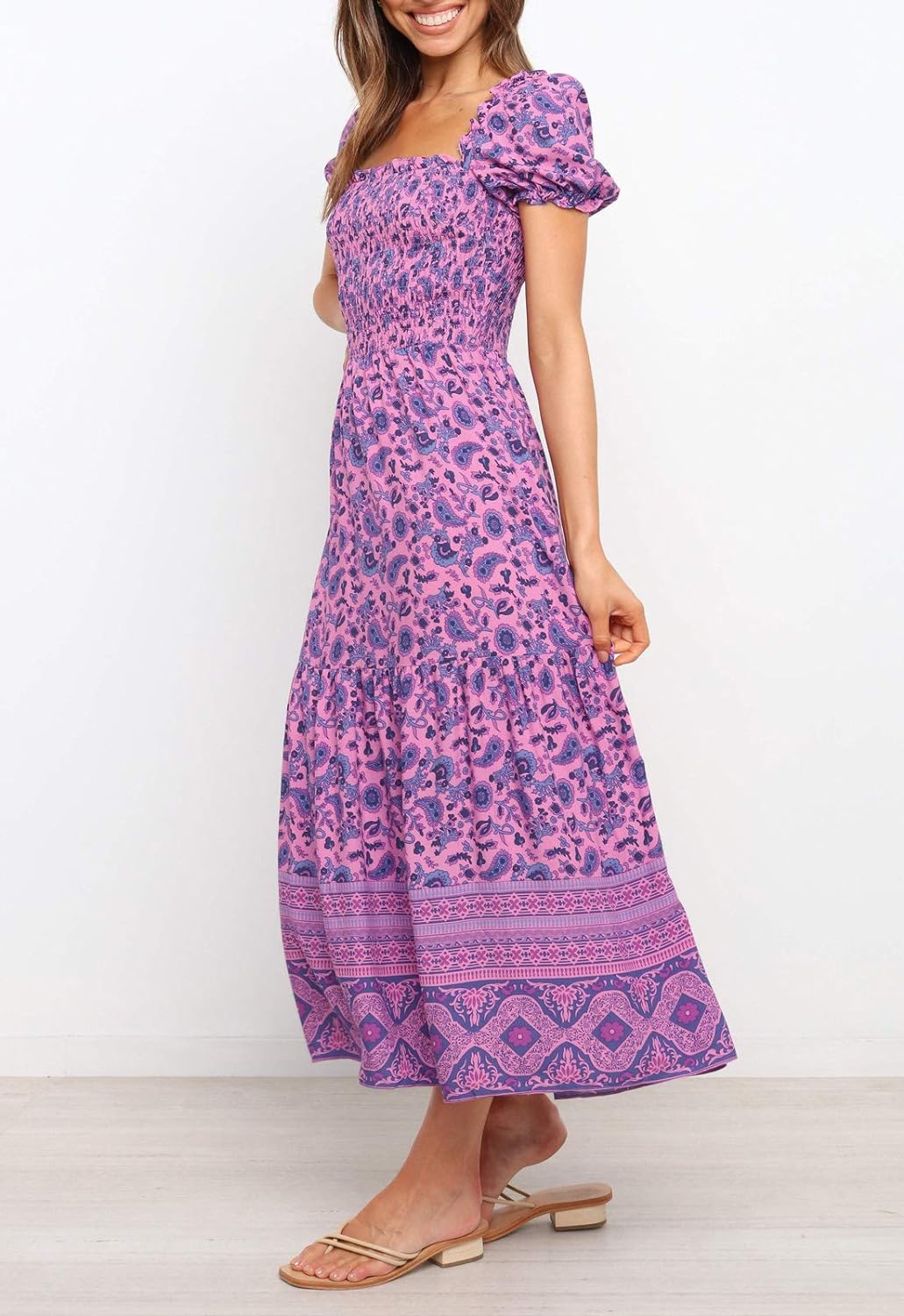 Flowers Print Stylish Dress Long Dress