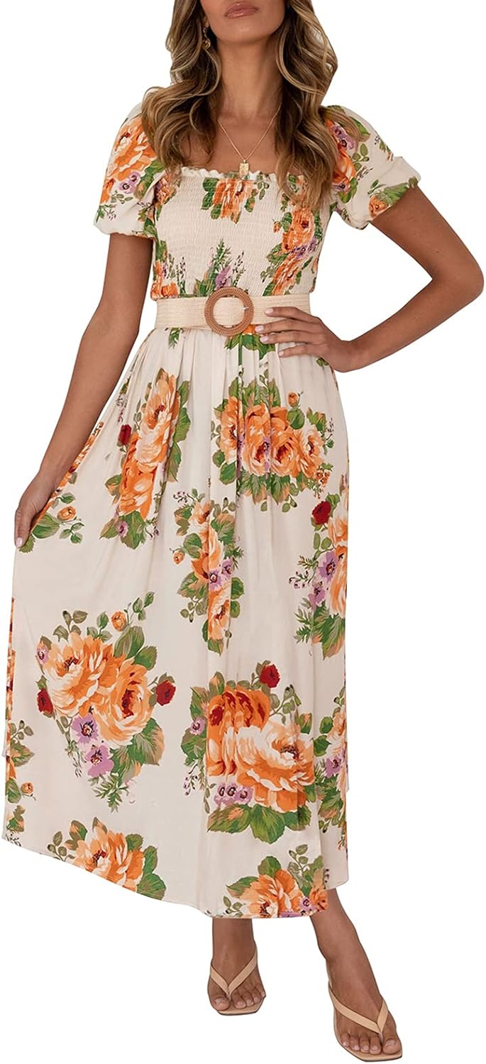 Flowers Print Stylish Dress Long Dress