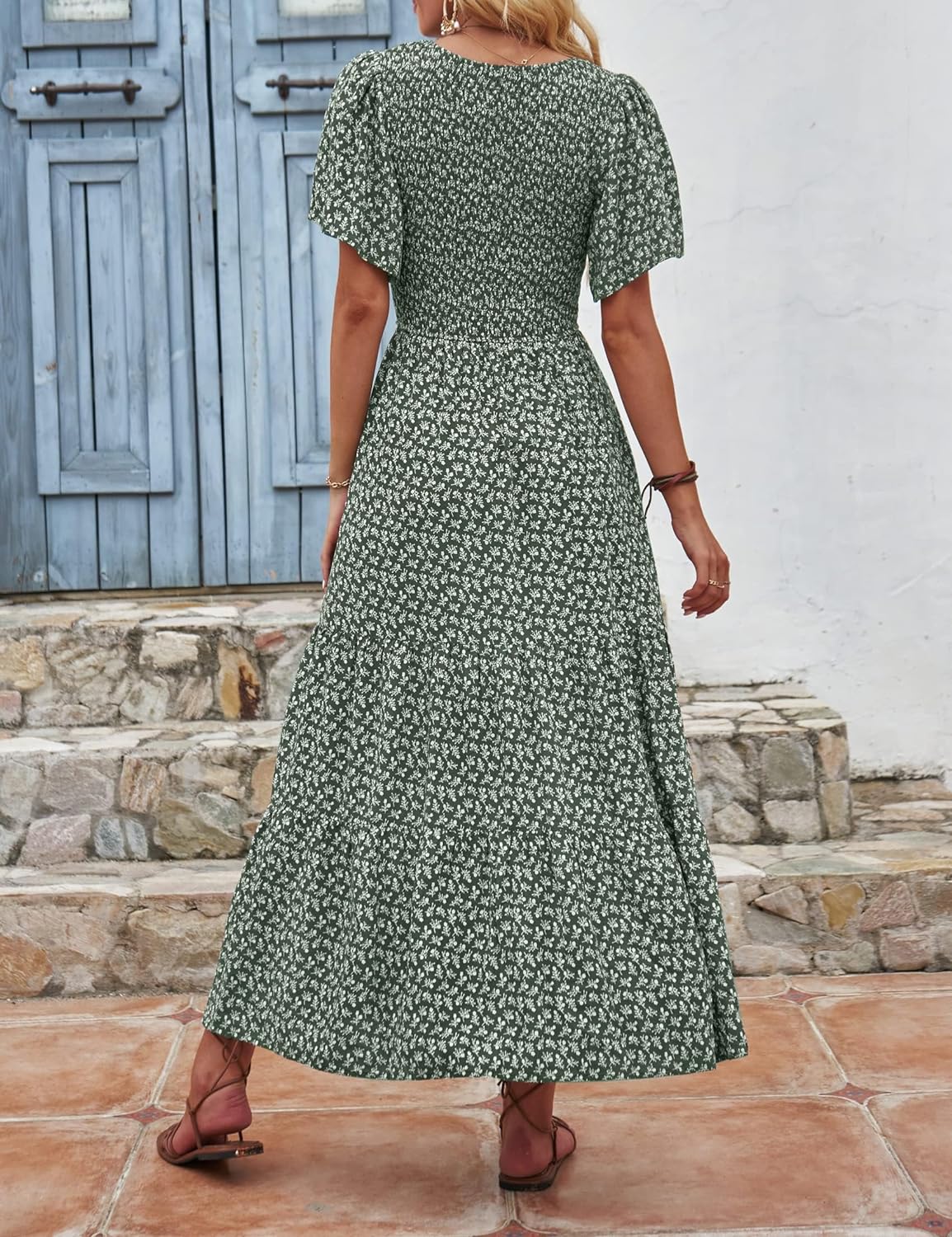 Summer Style Printed Short Design Sleeves Dress