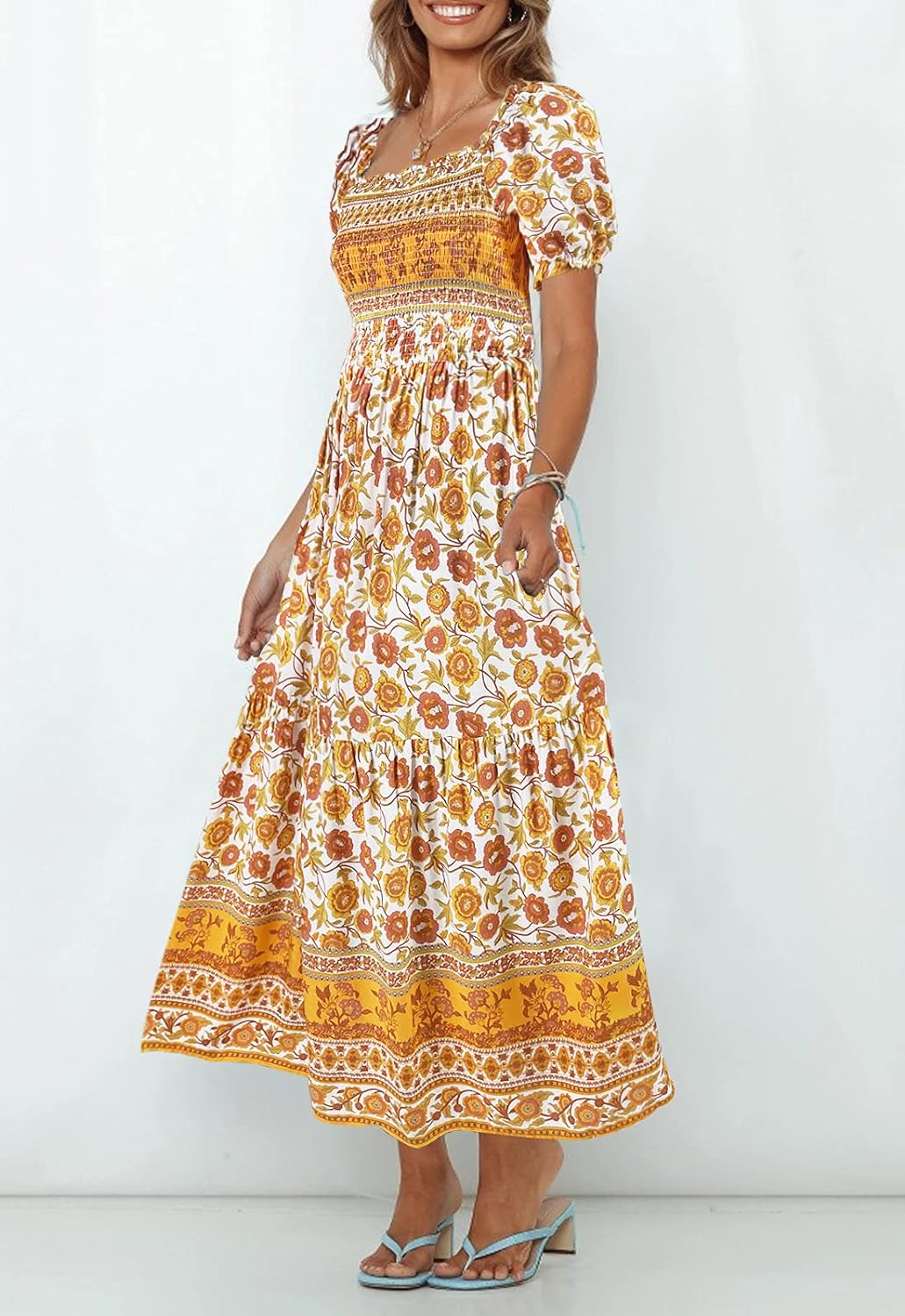 Flowers Print Stylish Dress Long Dress