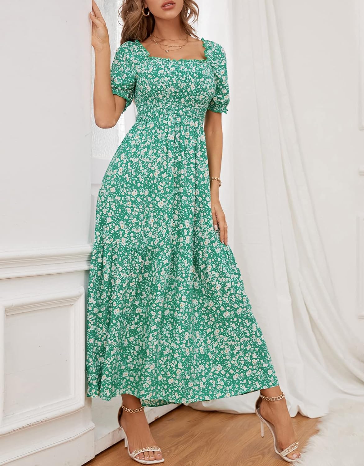 Flowers Print Stylish Dress Long Dress