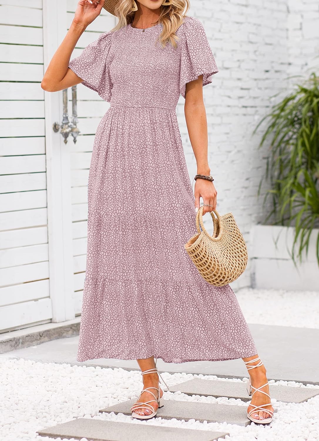 Summer Style Printed Short Design Sleeves Dress