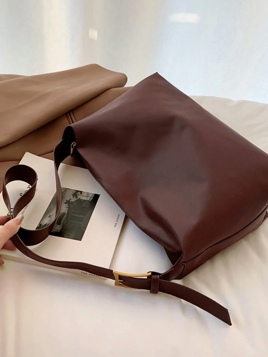 Solid Color Wine Red Shoulder Bag