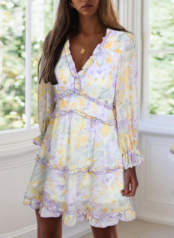Fancy Floral Print Mini Dress