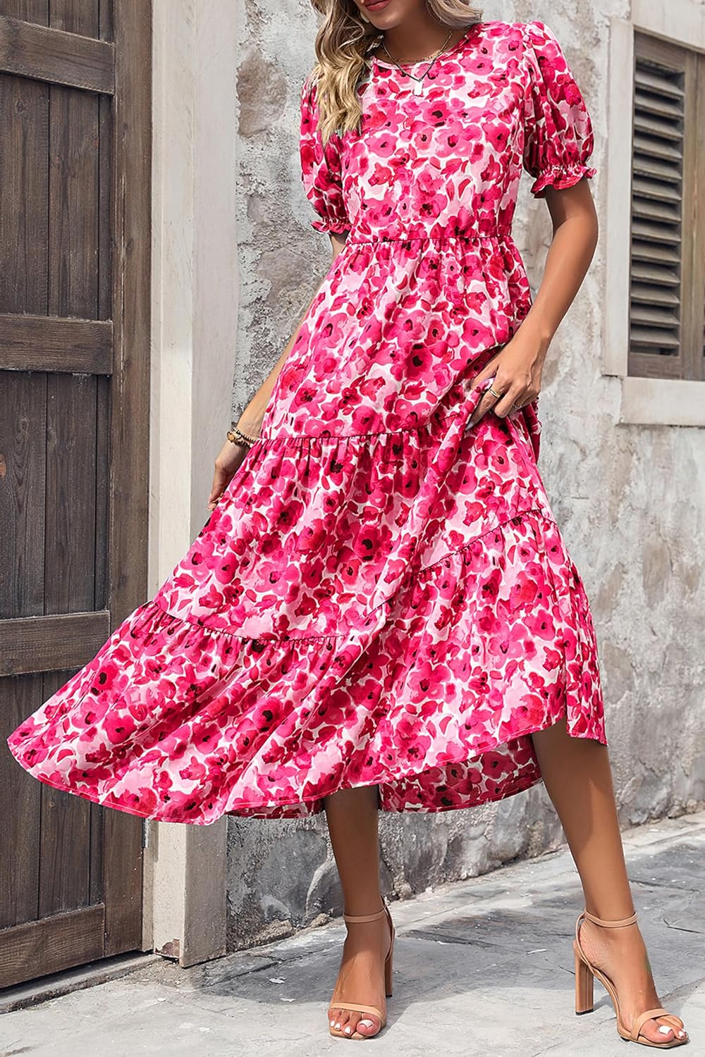 Women's Flowers Printed Design Sleeve Dresses