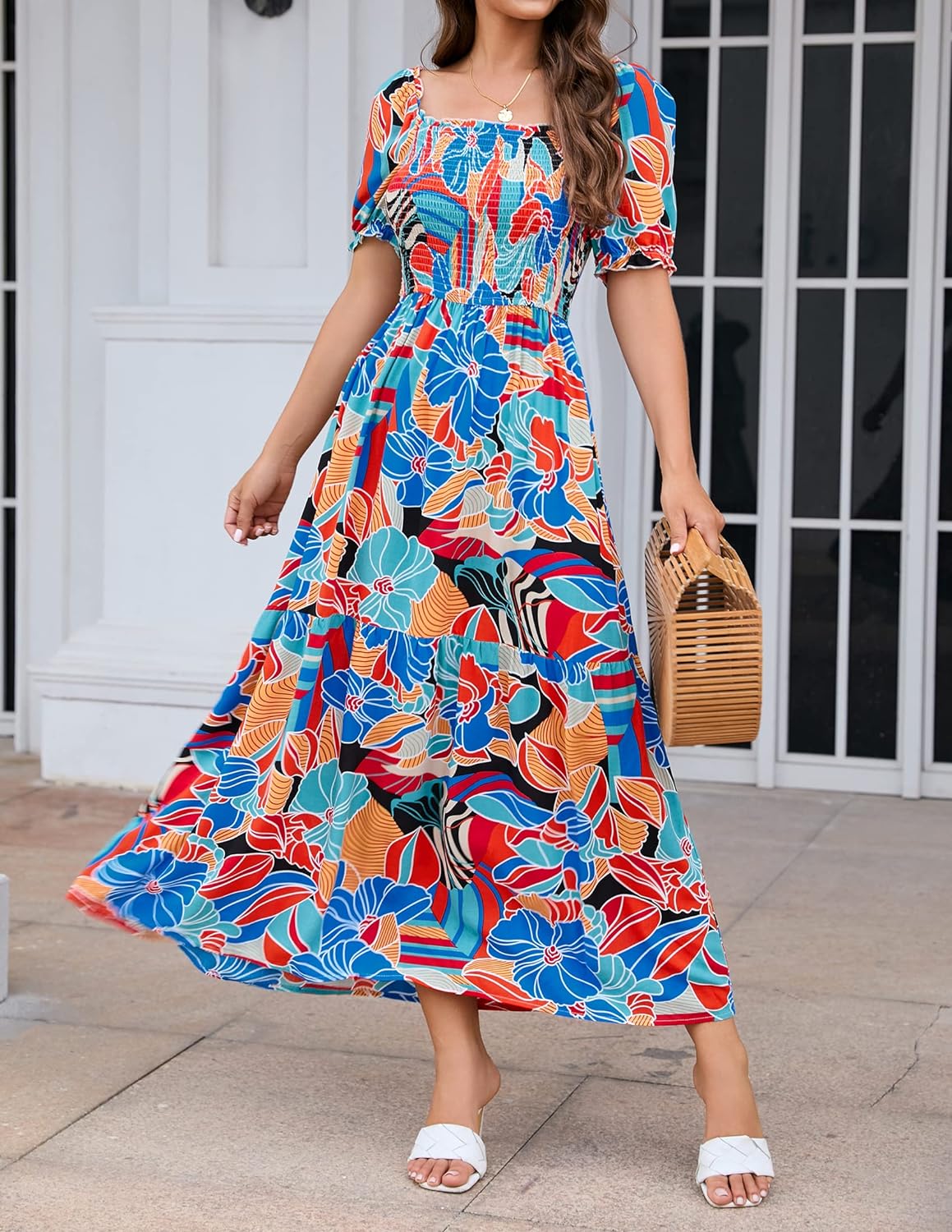 Flowers Print Stylish Dress Long Dress