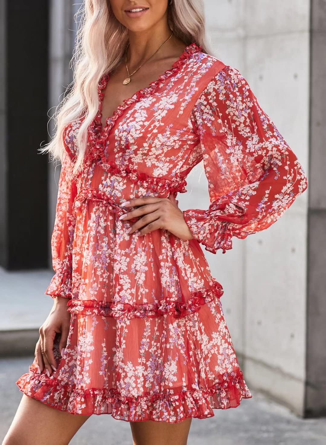 Fancy Floral Print Mini Dress