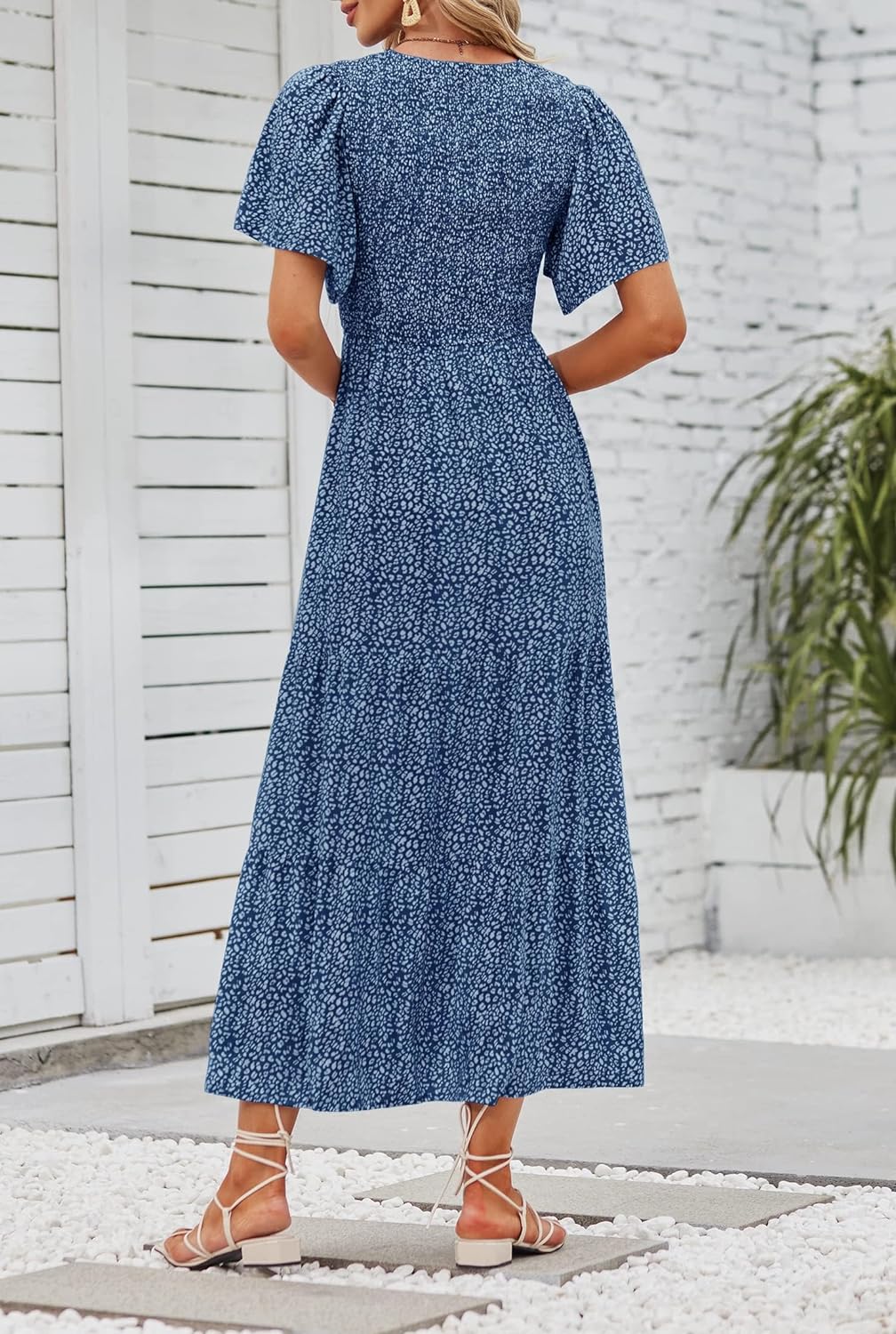 Summer Style Printed Short Design Sleeves Dress