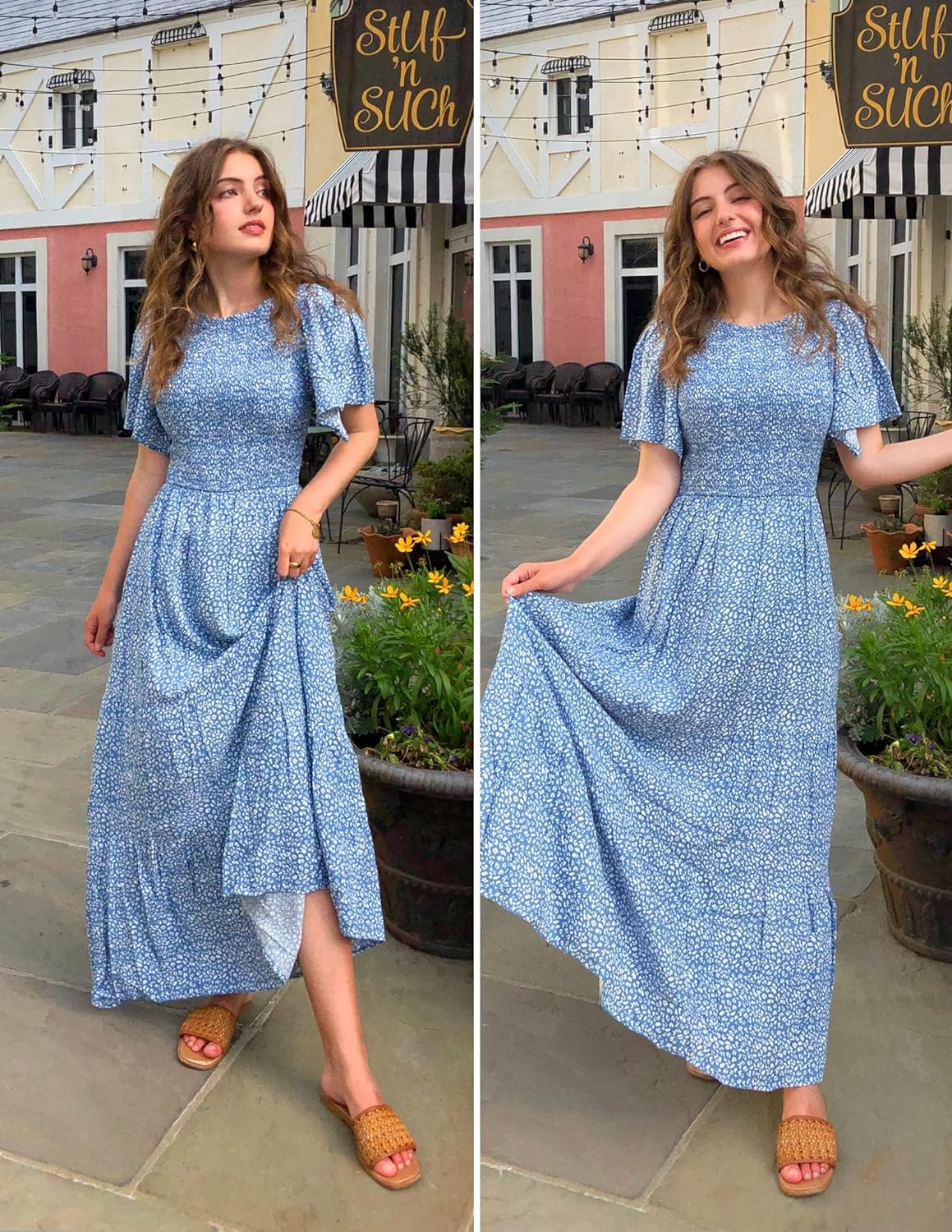 Summer Style Printed Short Design Sleeves Dress