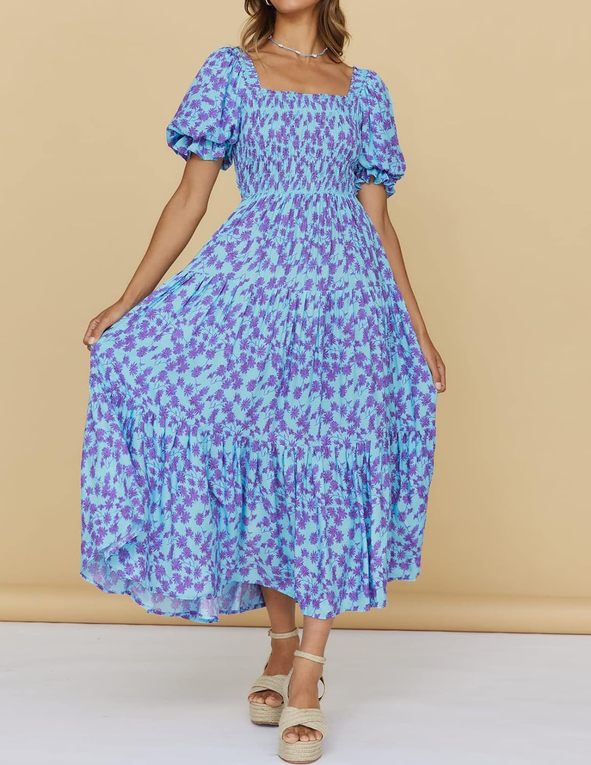 Flowers Print Stylish Dress Long Dress