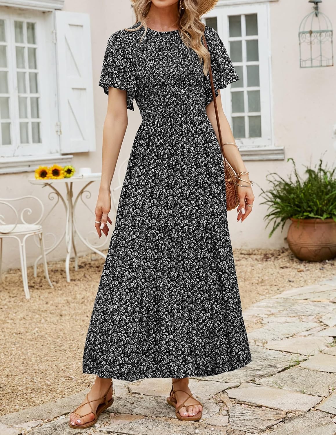 Summer Style Printed Short Design Sleeves Dress