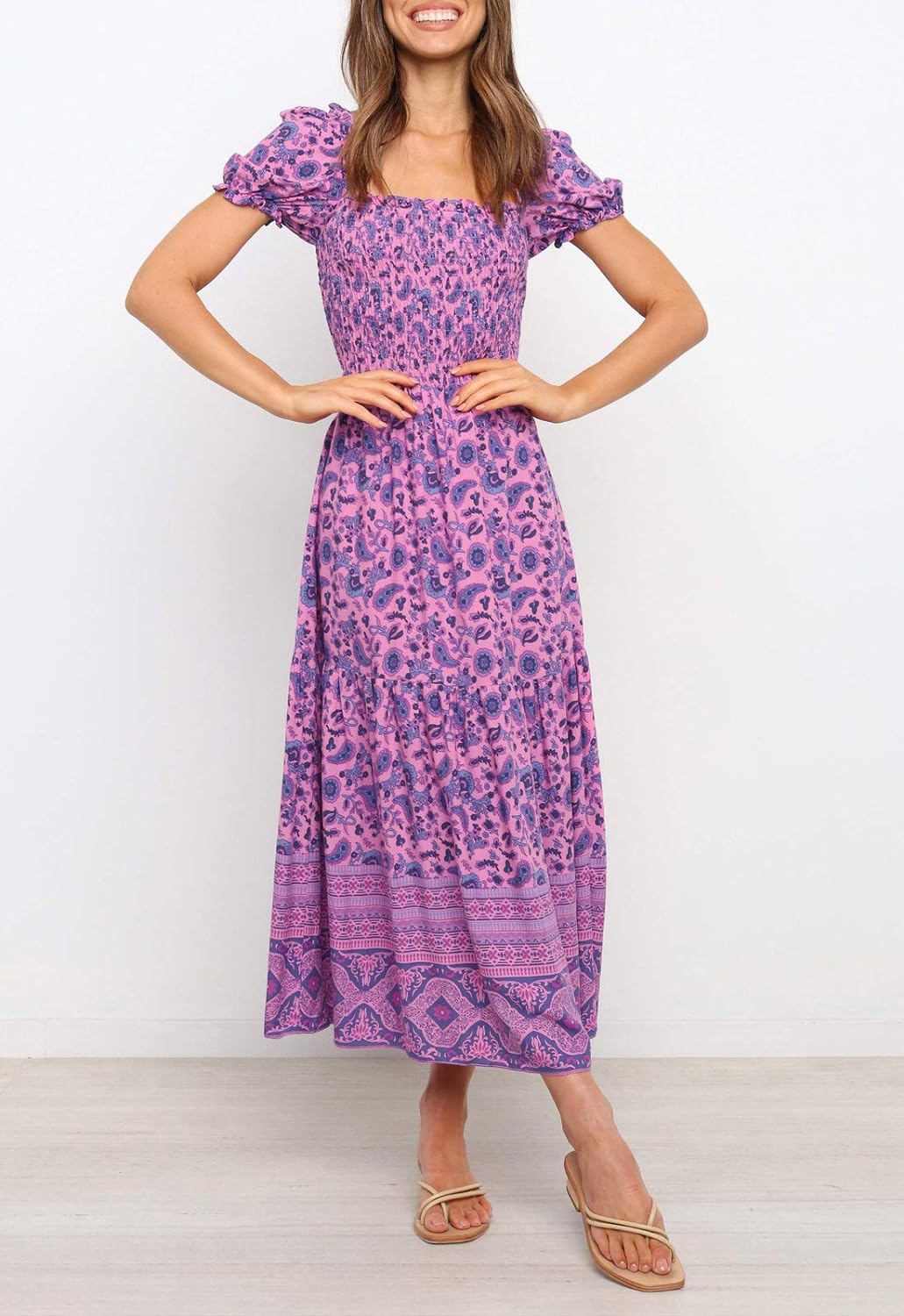 Flowers Print Stylish Dress Long Dress