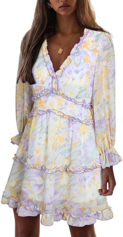 Fancy Floral Print Mini Dress