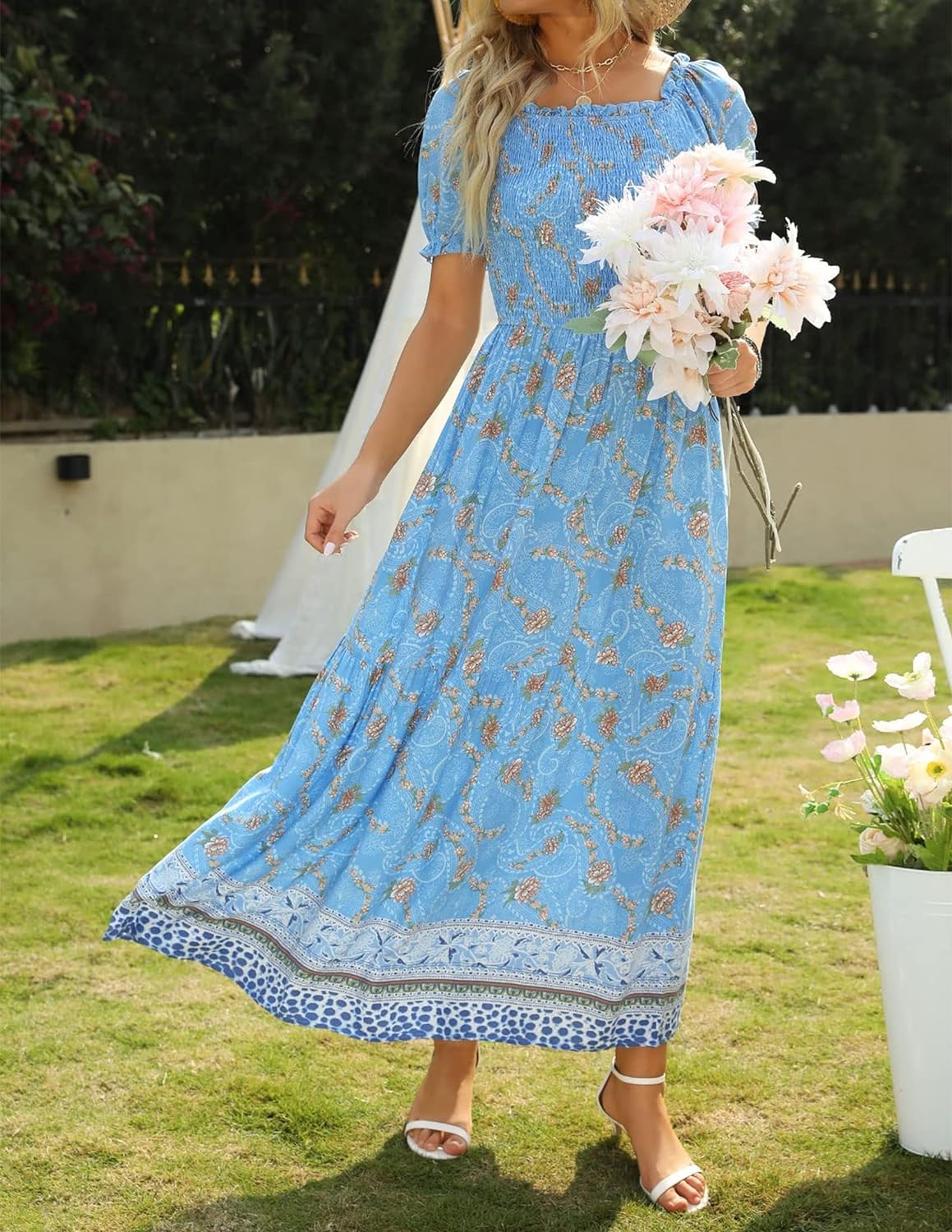 Flowers Print Stylish Dress Long Dress