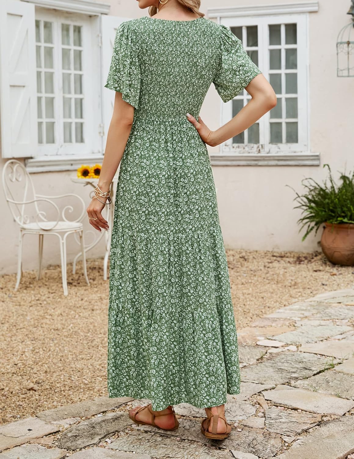 Summer Style Printed Short Design Sleeves Dress