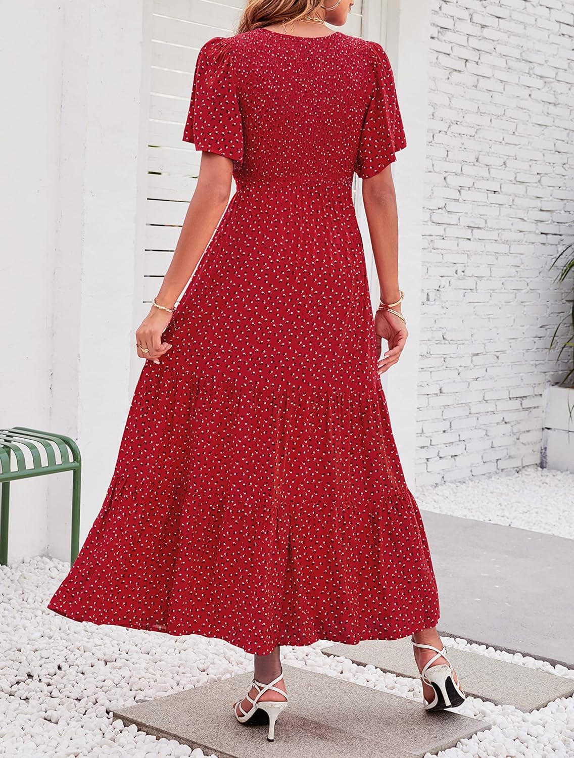 Summer Style Printed Short Design Sleeves Dress