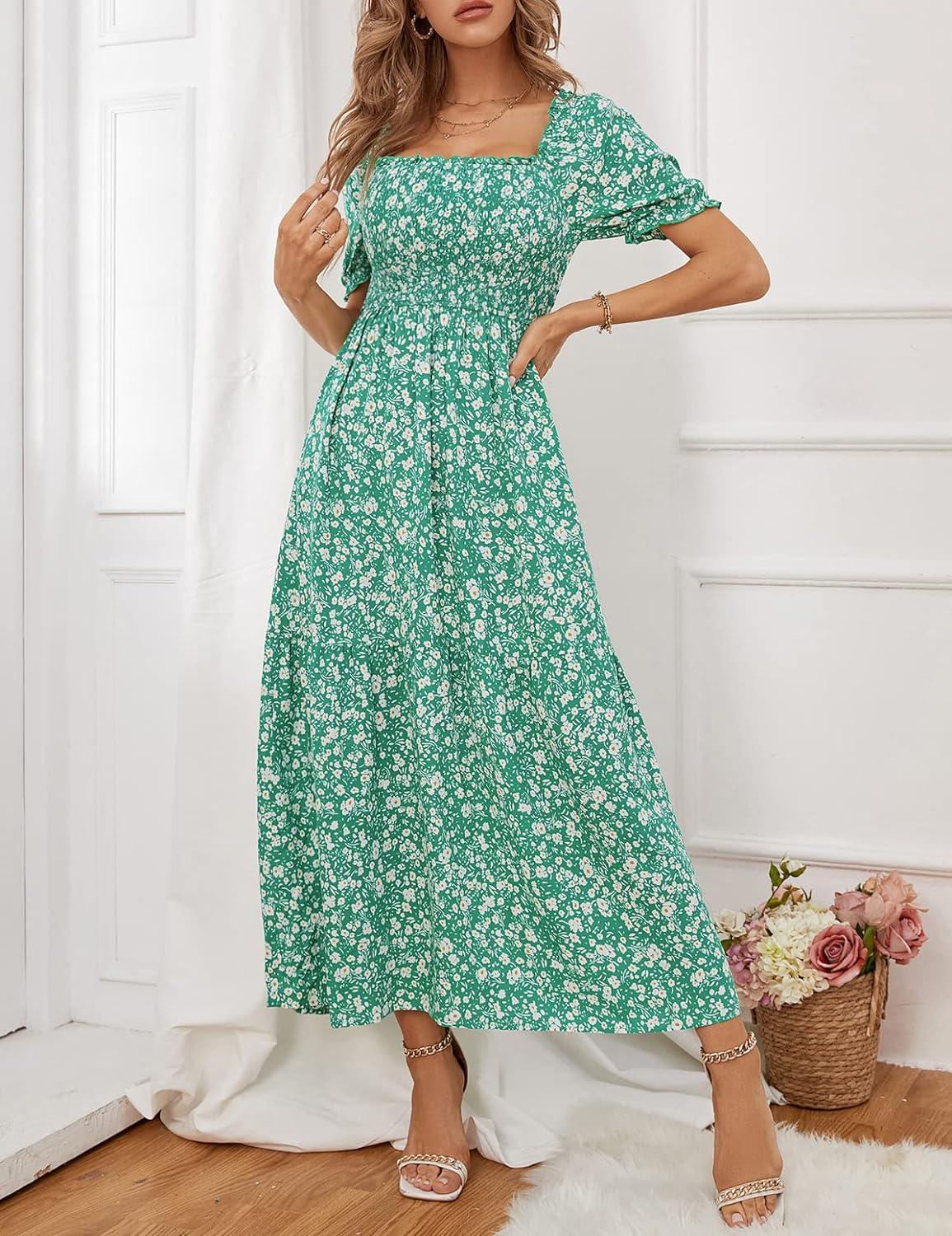 Flowers Print Stylish Dress Long Dress