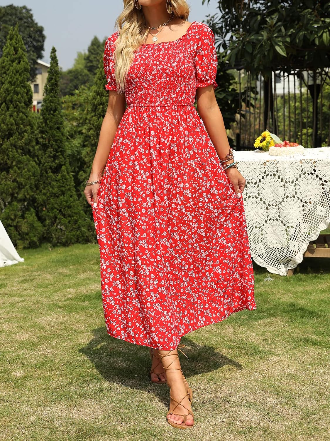 Flowers Print Stylish Dress Long Dress