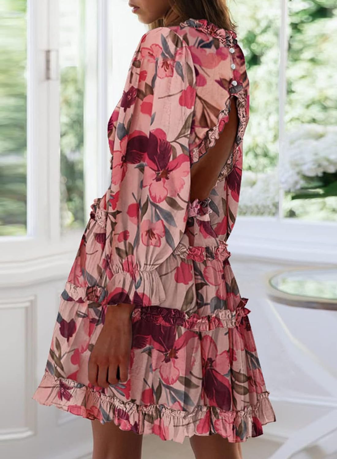 Fancy Floral Print Mini Dress