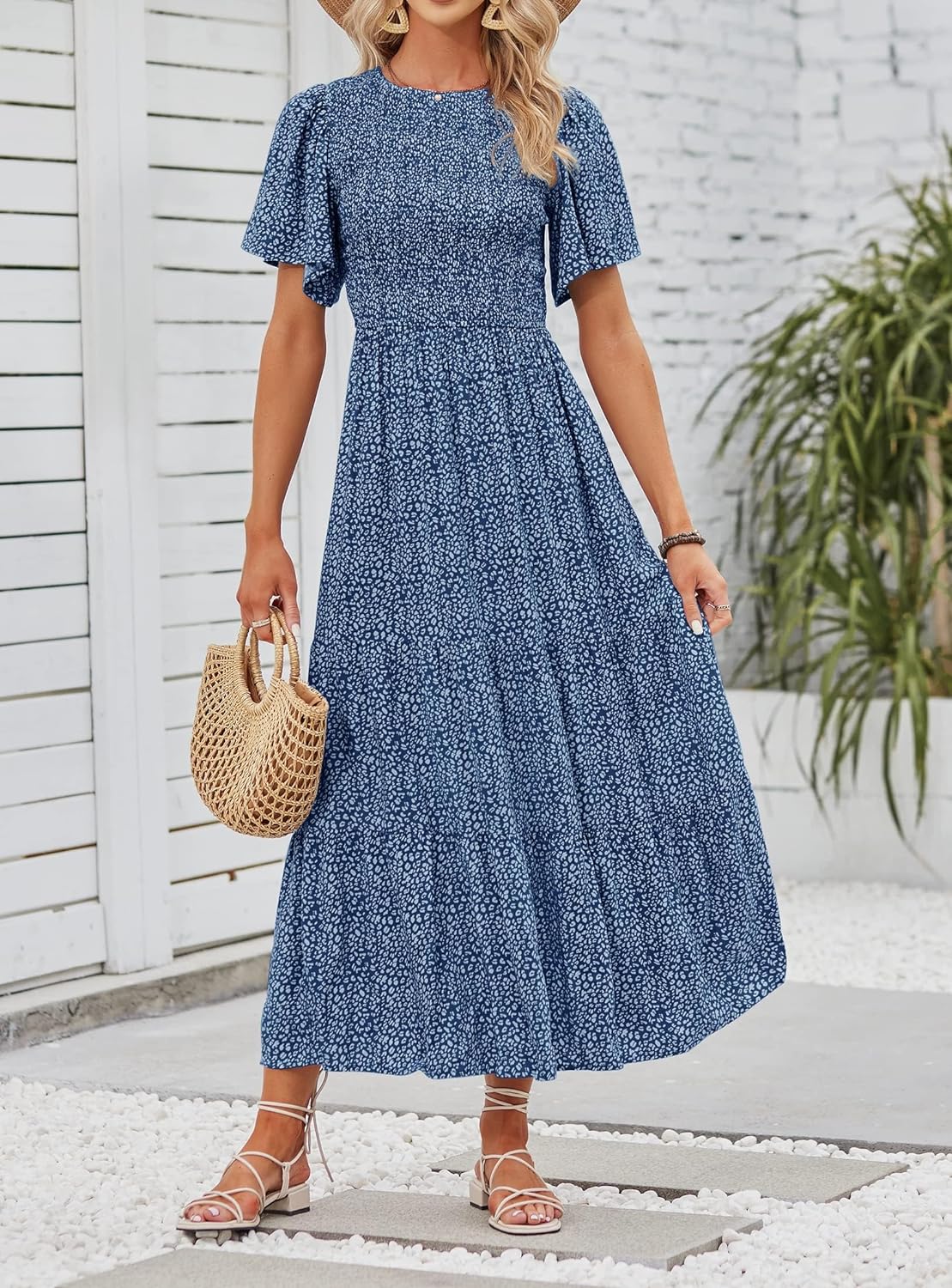 Summer Style Printed Short Design Sleeves Dress