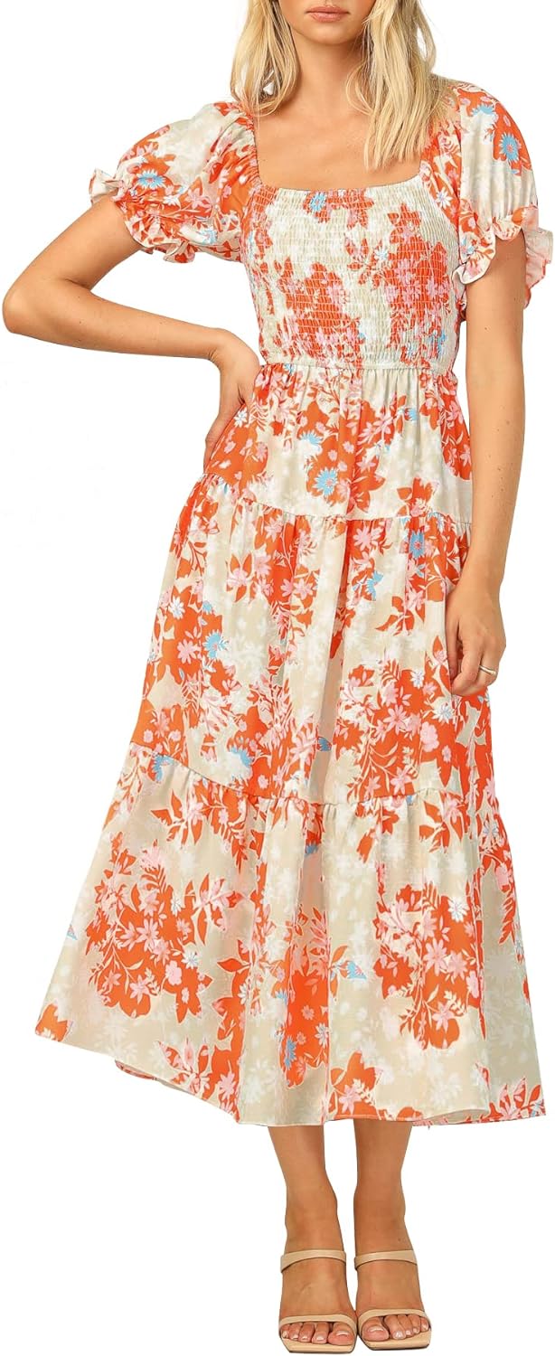 Flowers Print Stylish Dress Long Dress