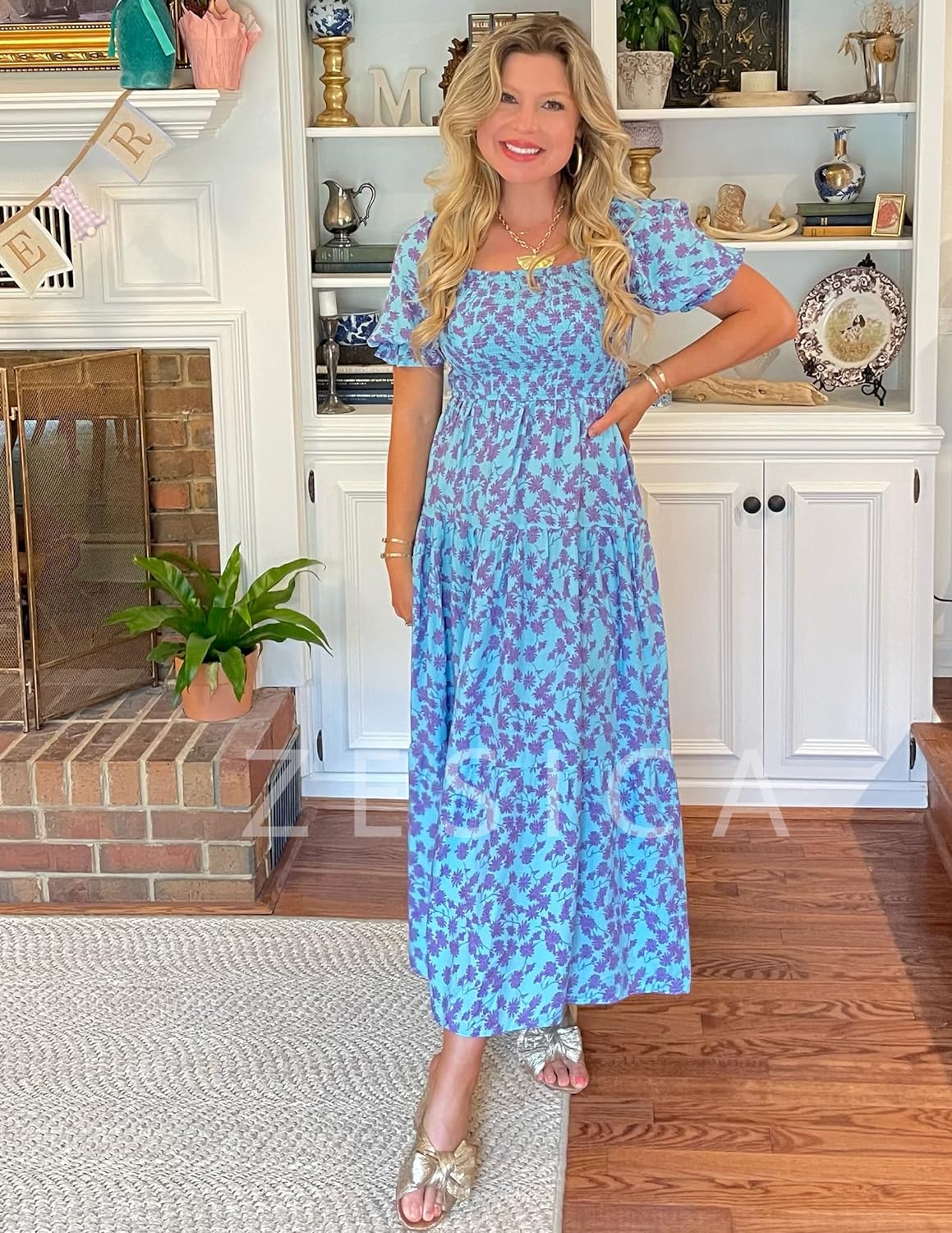 Flowers Print Stylish Dress Long Dress