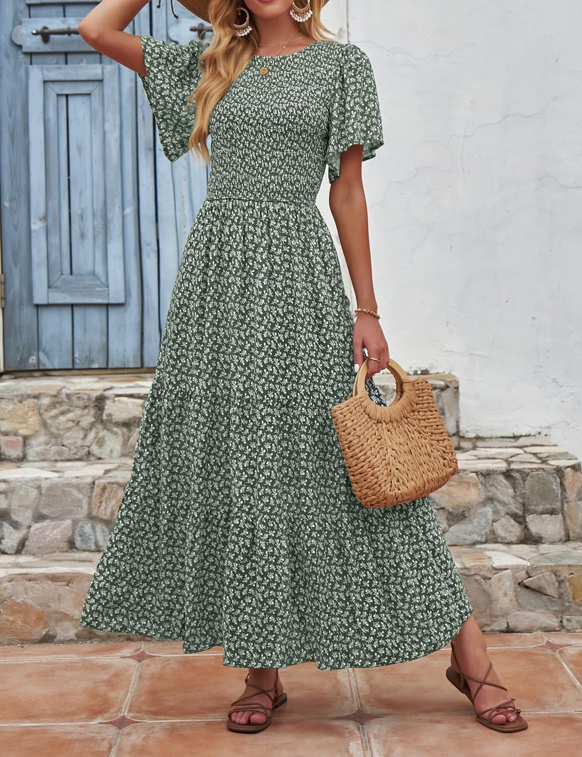 Summer Style Printed Short Design Sleeves Dress