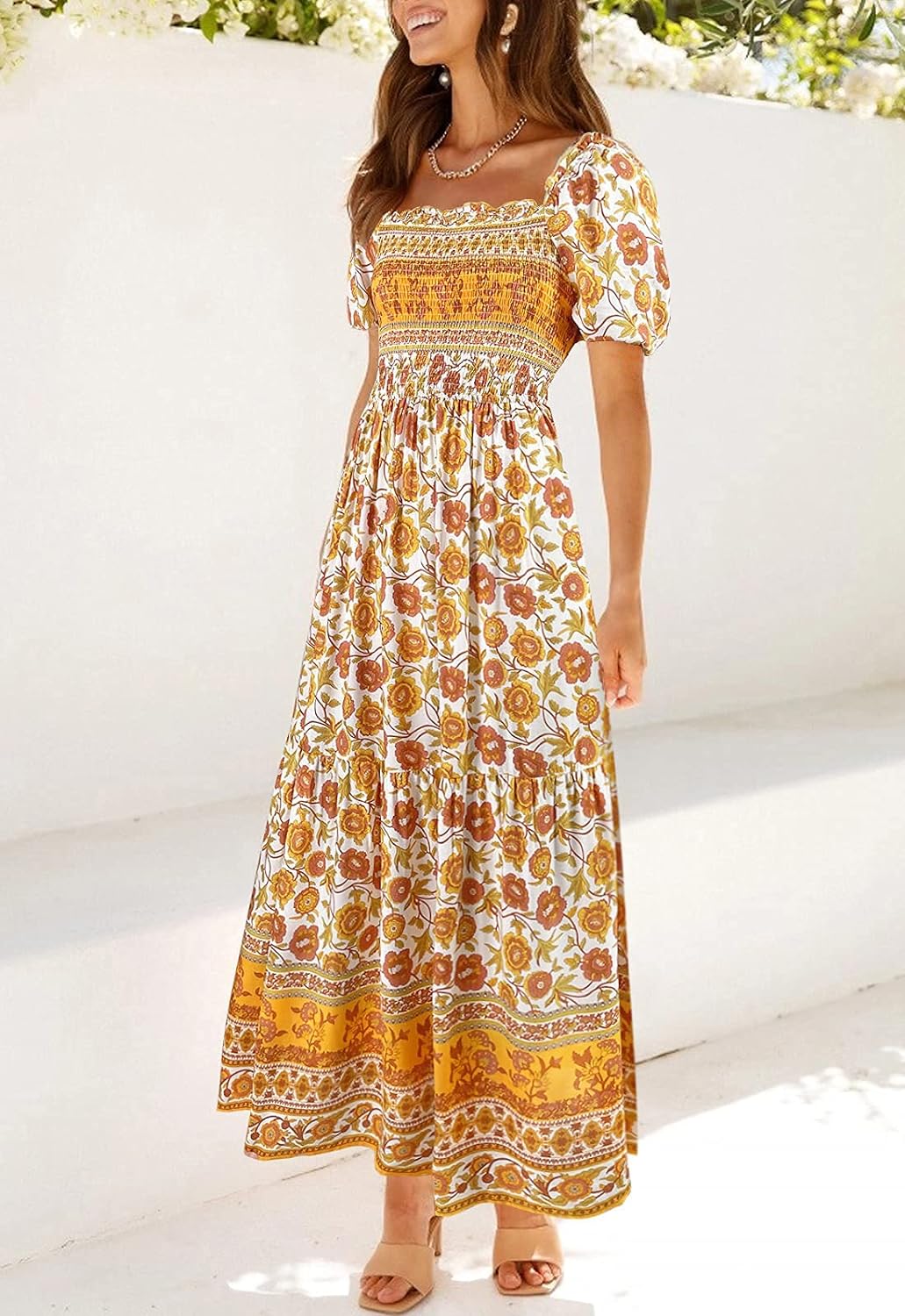 Flowers Print Stylish Dress Long Dress