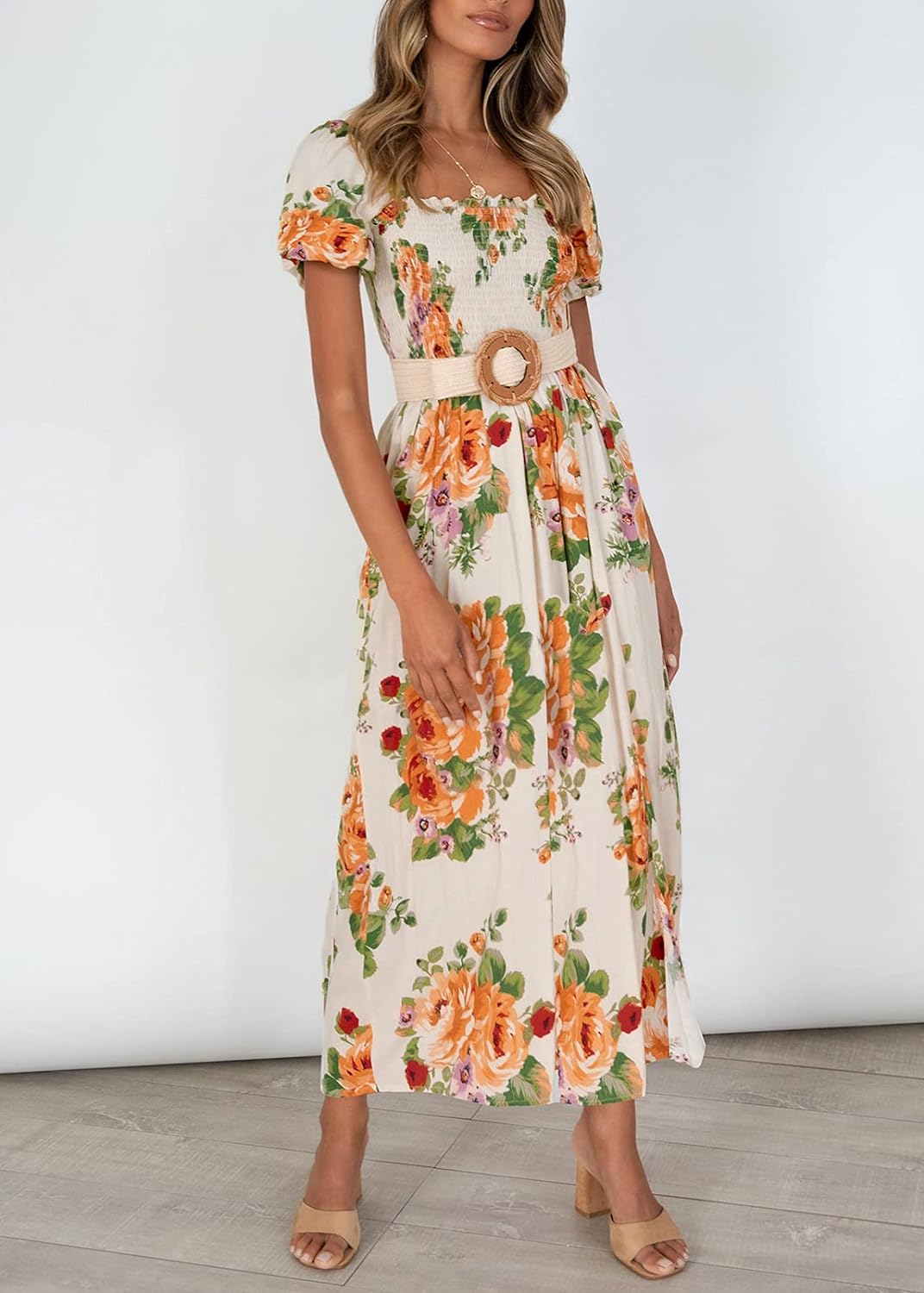 Flowers Print Stylish Dress Long Dress