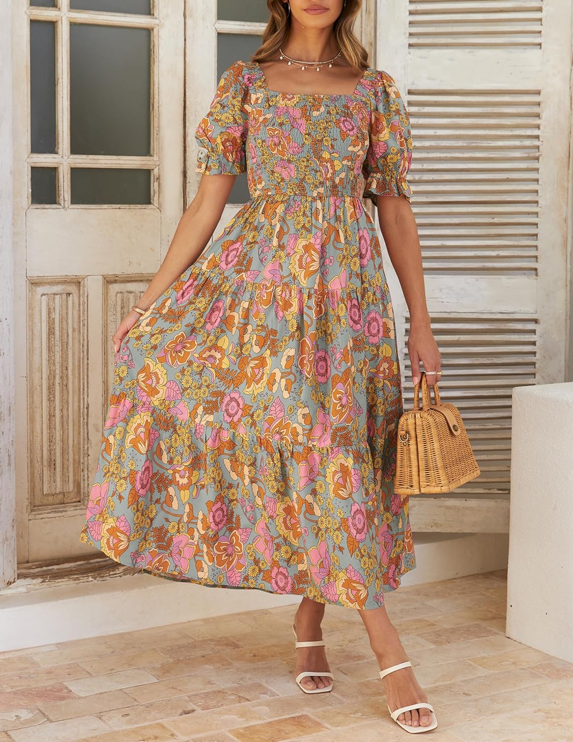 Flowers Print Stylish Dress Long Dress