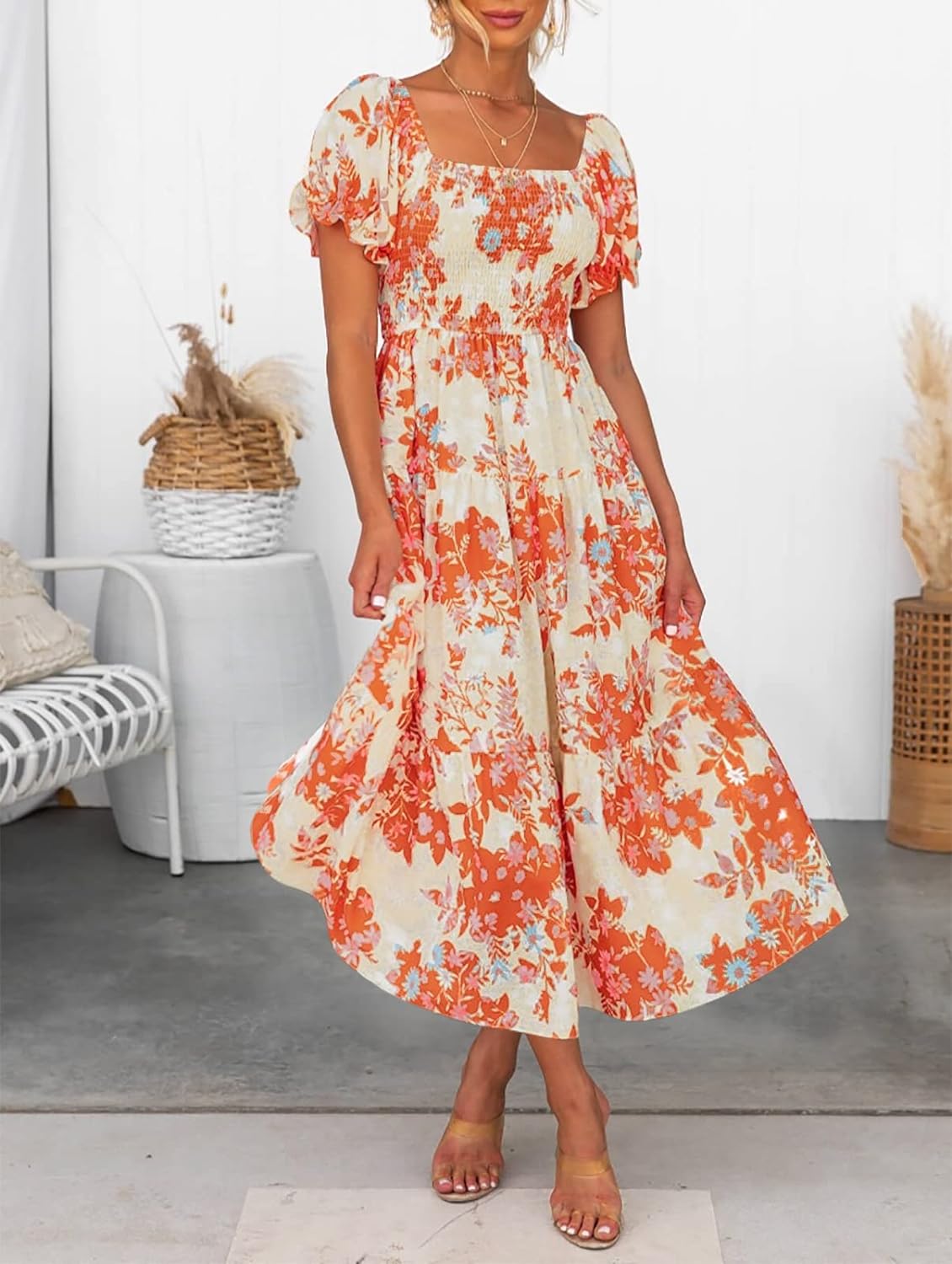 Flowers Print Stylish Dress Long Dress