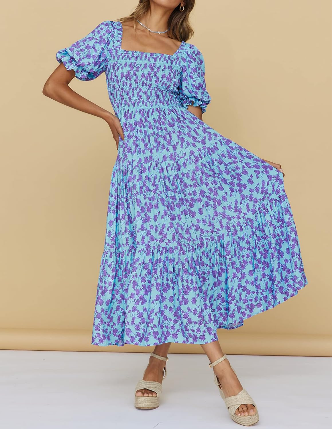 Flowers Print Stylish Dress Long Dress