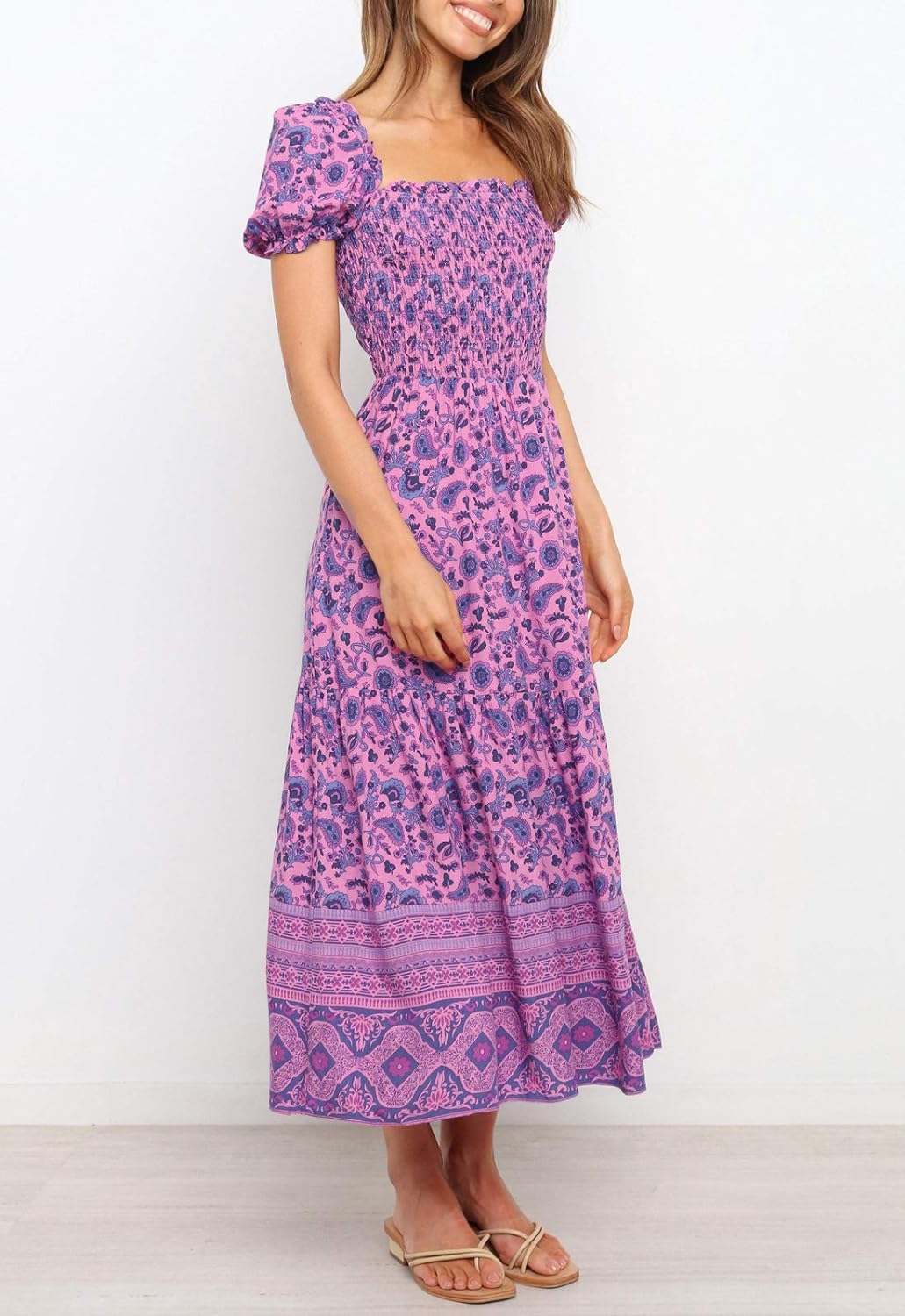 Flowers Print Stylish Dress Long Dress