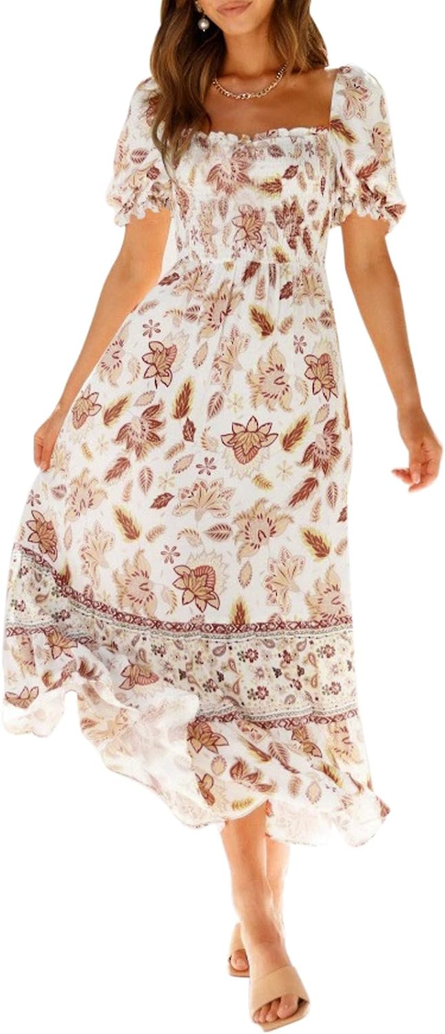 Flowers Print Stylish Dress Long Dress