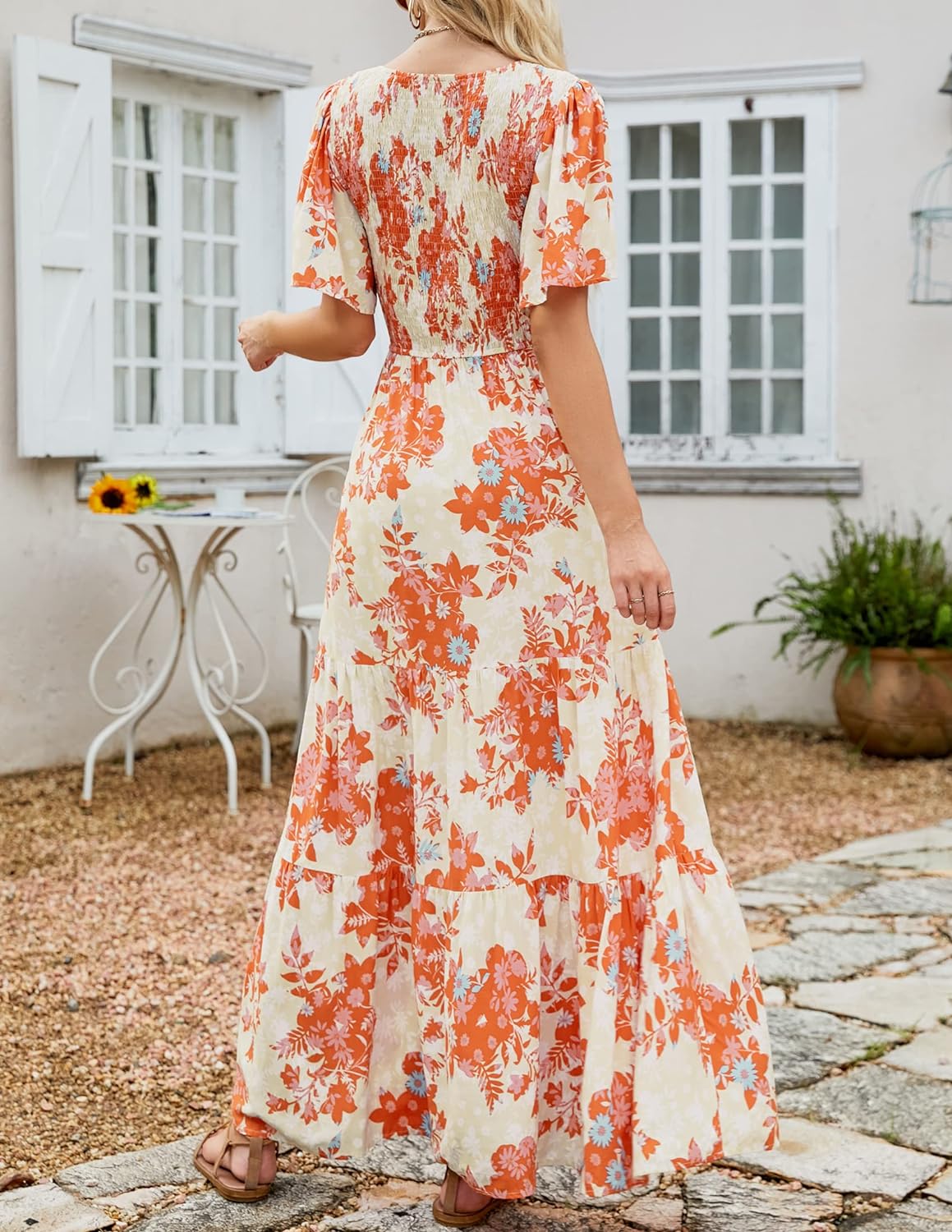 Summer Style Printed Short Design Sleeves Dress