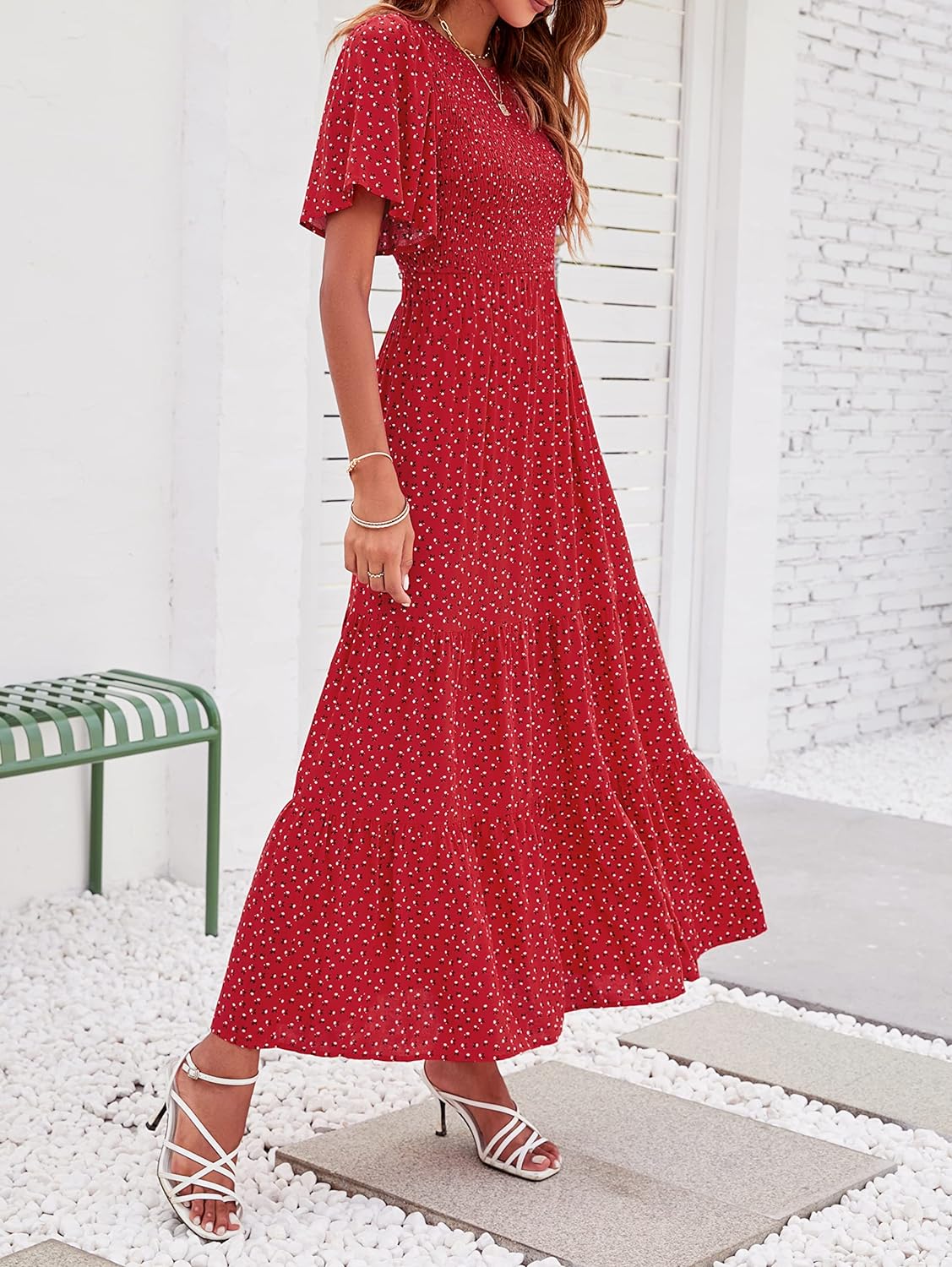 Summer Style Printed Short Design Sleeves Dress