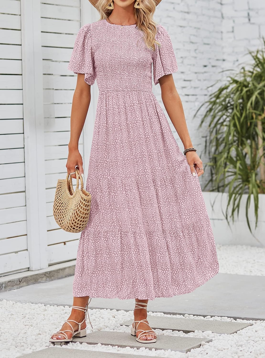 Summer Style Printed Short Design Sleeves Dress