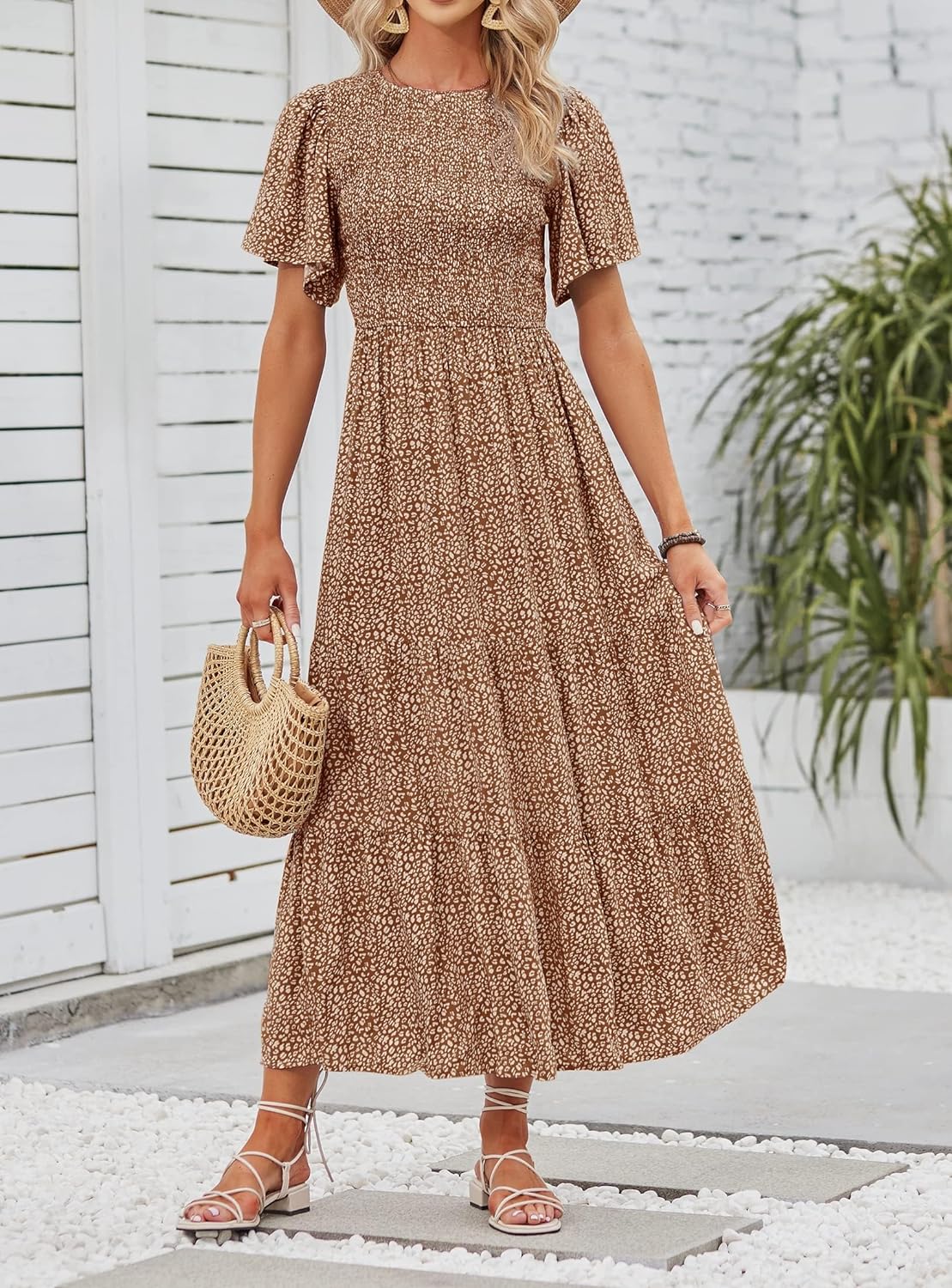 Summer Style Printed Short Design Sleeves Dress