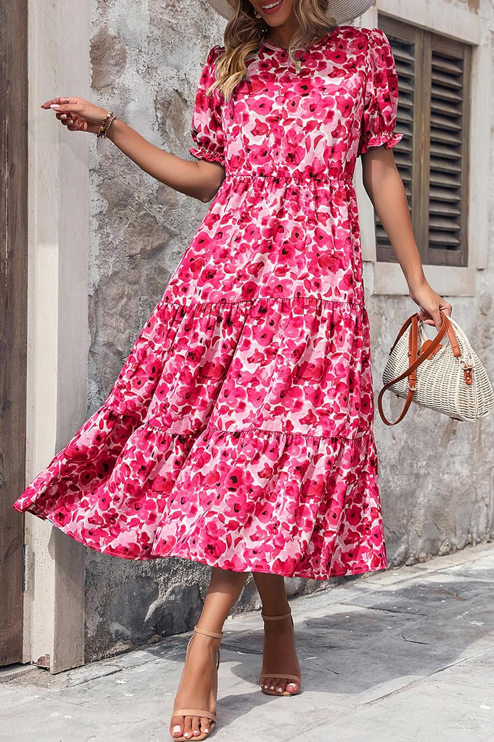 Women's Flowers Printed Design Sleeve Dresses