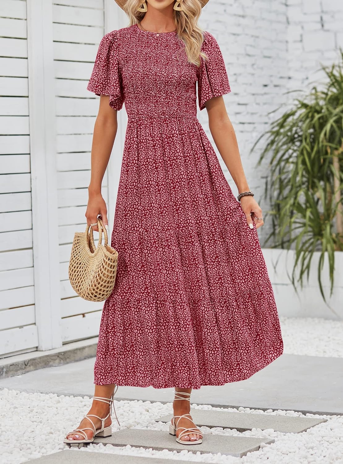 Summer Style Printed Short Design Sleeves Dress